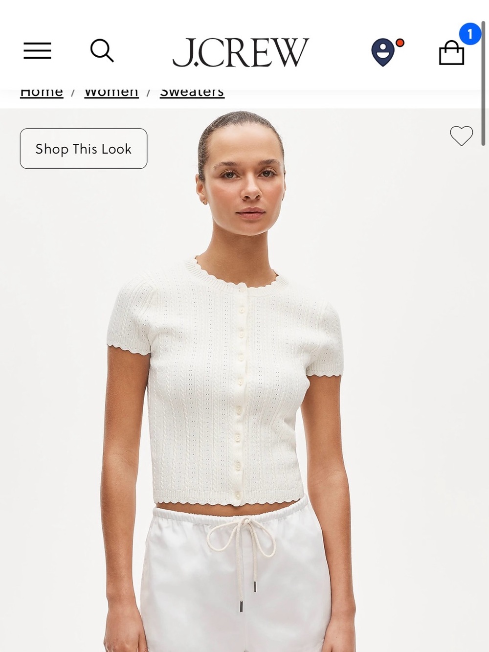 J. Crew White Short-Sleeve Button-Down Eyelet Knit Top